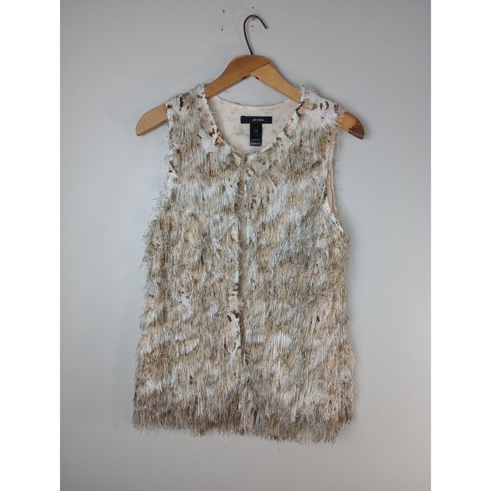 Ali Miles Animal Print Vest Large Fringe Lined Hook & Eye Closure Eyelash‎